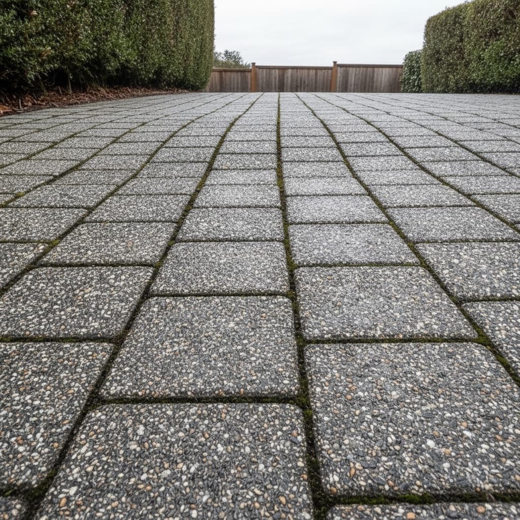 Clean, restored natural stone pavers with zero moss or grime after professional pressure washing by Coastal Miller Landscaping