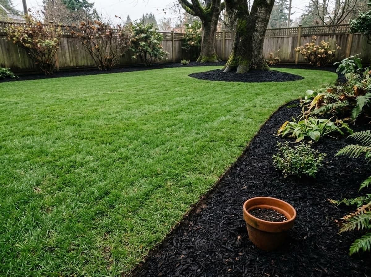 Clean, tidy yard with cleared beds and edged lawn after spring cleanup by Coastal Miller Landscaping in Victoria BC