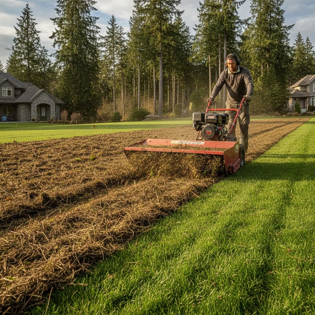 Commercial power rake dethatching service in Victoria BC — Coastal Miller Landscaping